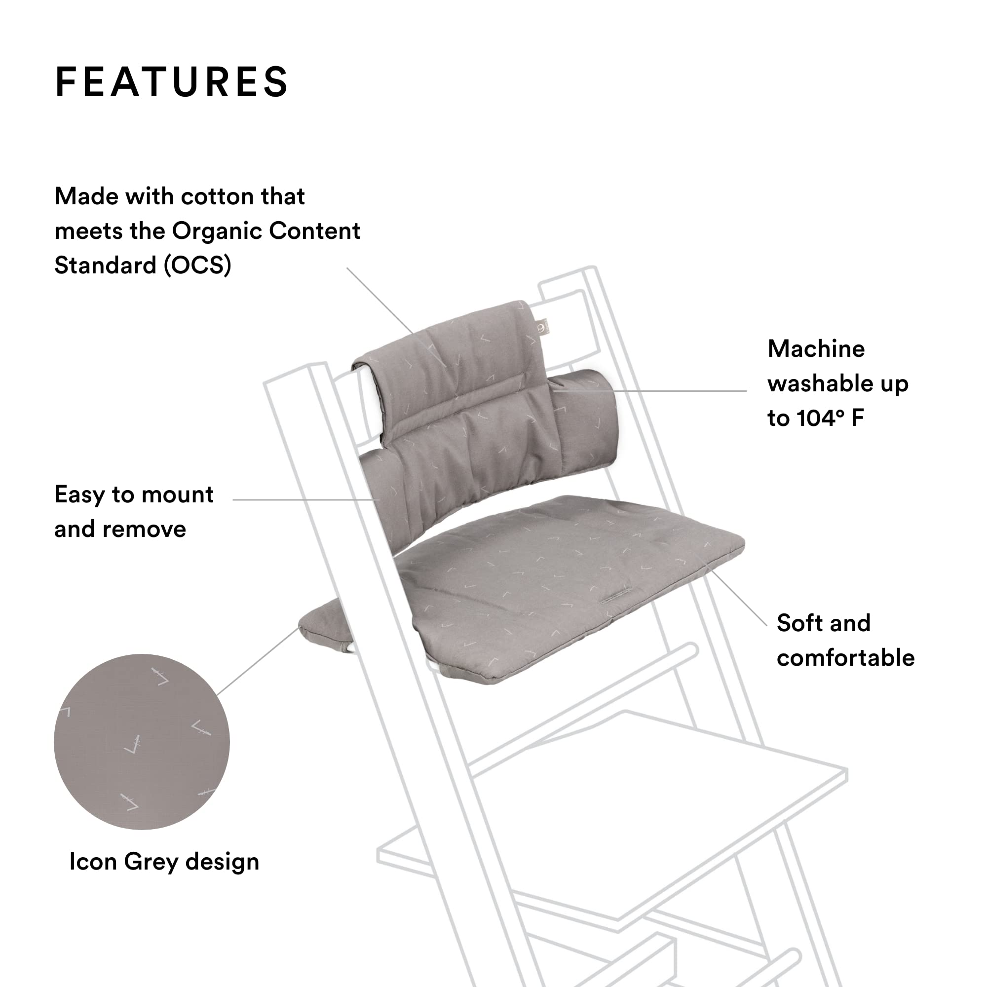 Stokke Tripp Trapp Classic Cushion Icon Grey on chair provides comfortable dining for toddlers