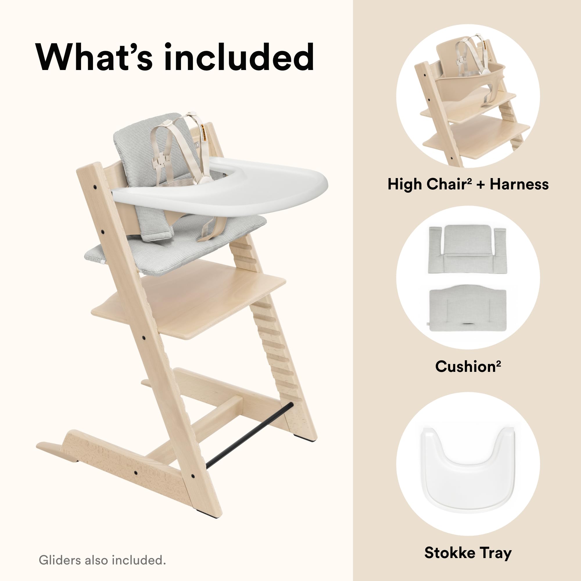 Stokke Tripp Trapp gliders improve stability on various floor surfaces.