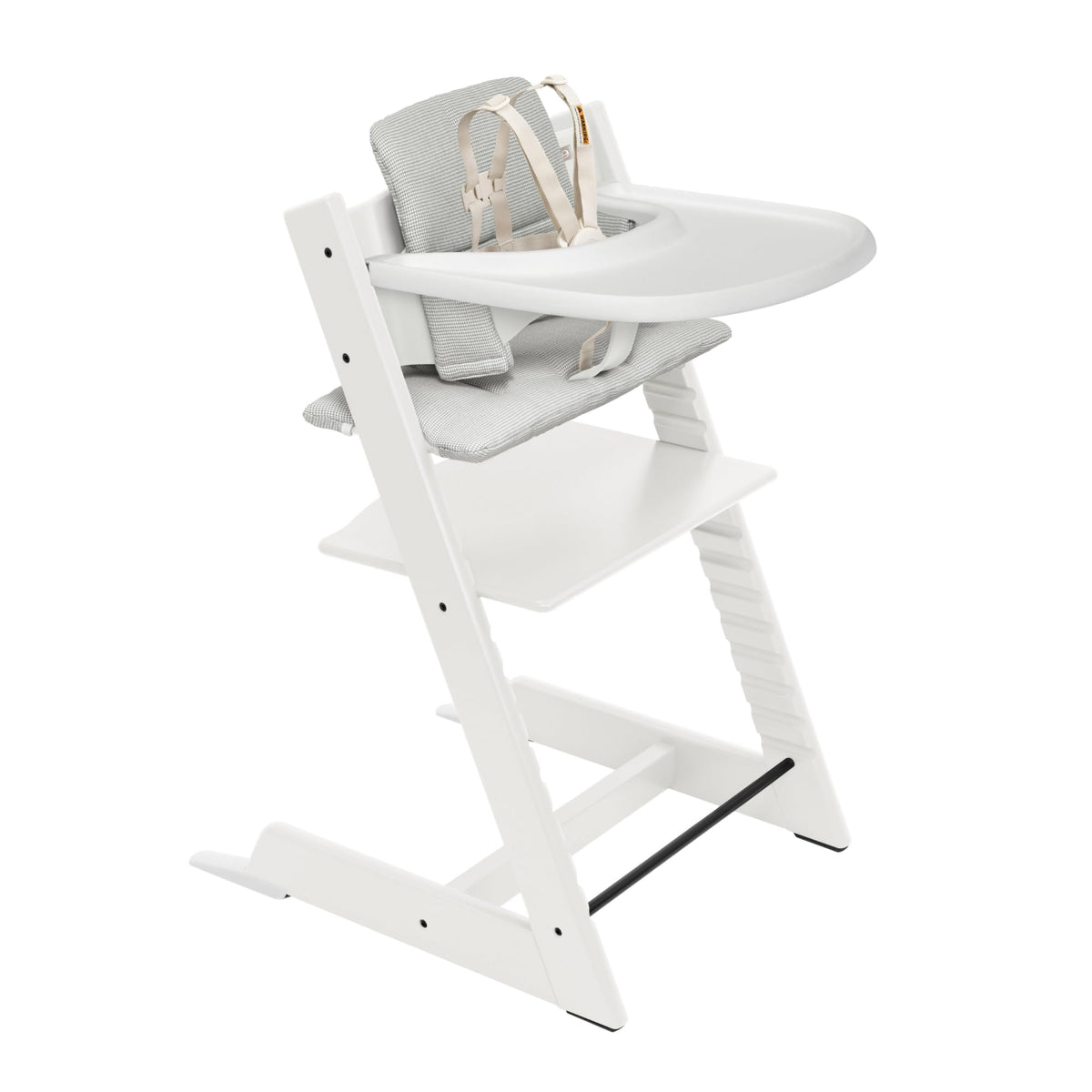 Stokke Tripp Trapp High Chair 2 white chair at table for family meals.