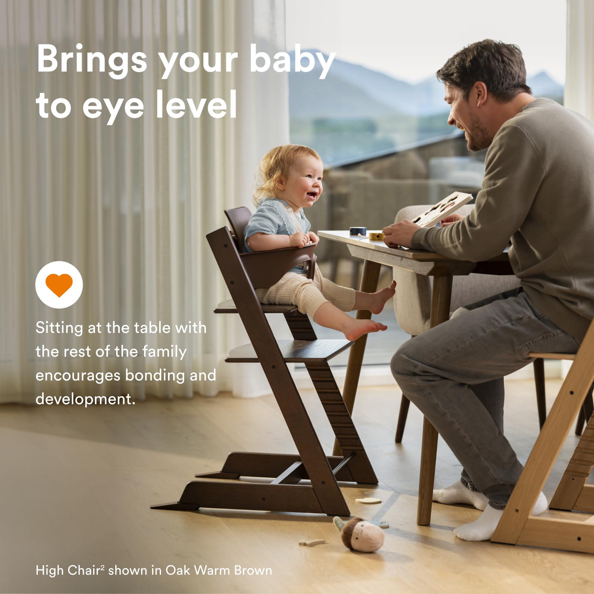 Stokke Tripp Trapp High Chair 2 adjustable seat and footplates align for growing comfort.