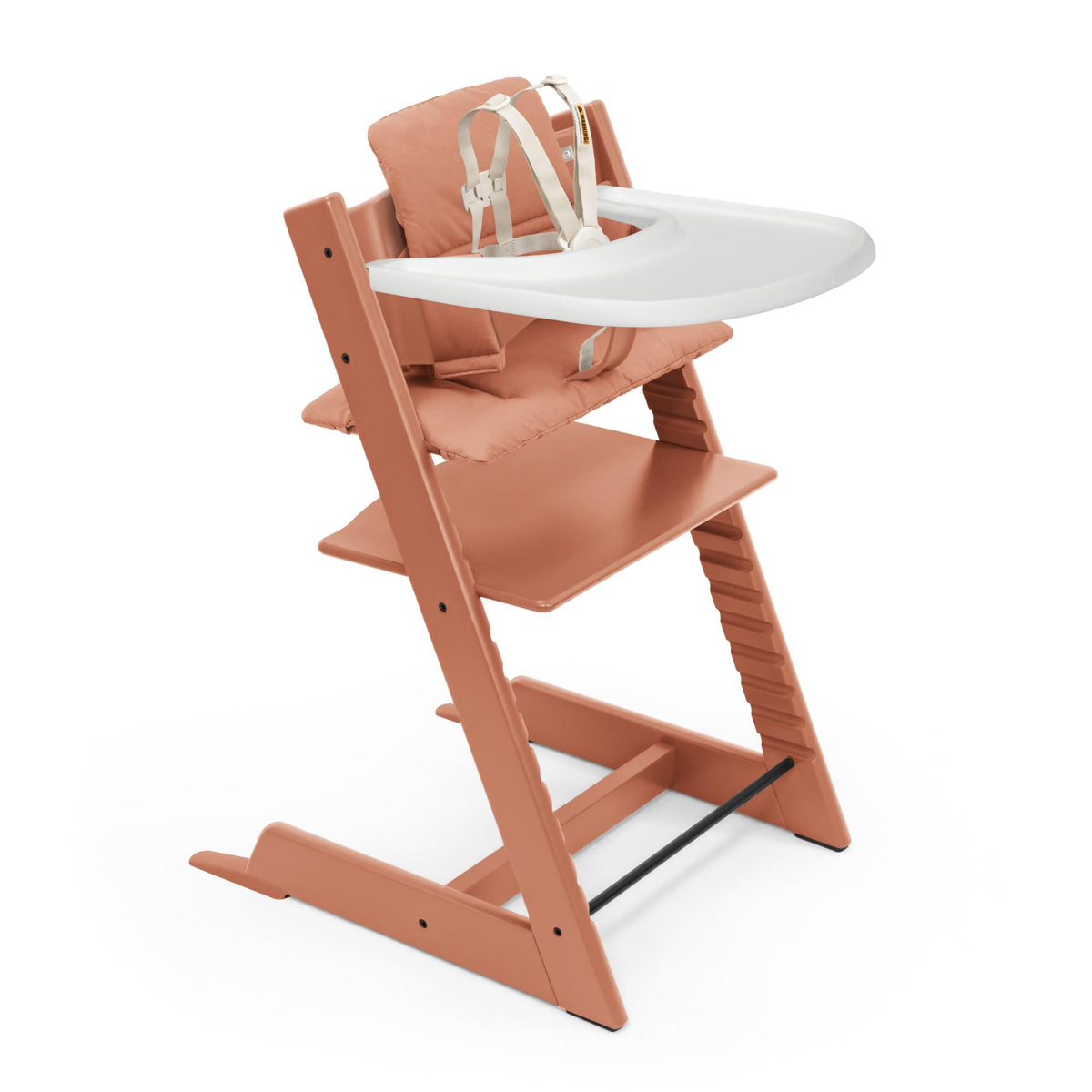 Stokke Tripp Trapp high chair terracotta front view showing table-ready design