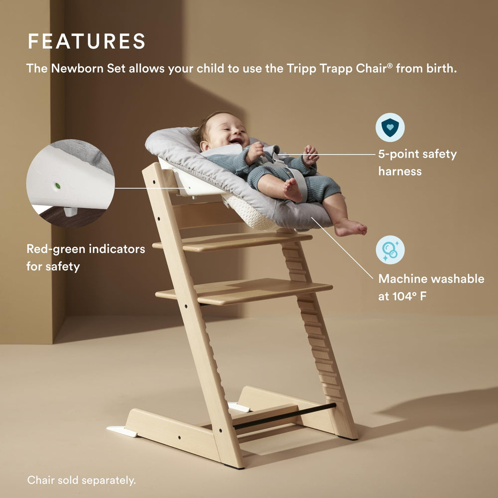 Stokke Tripp Trapp Newborn Set Grey 5-point harness keeps newborn secure during meals