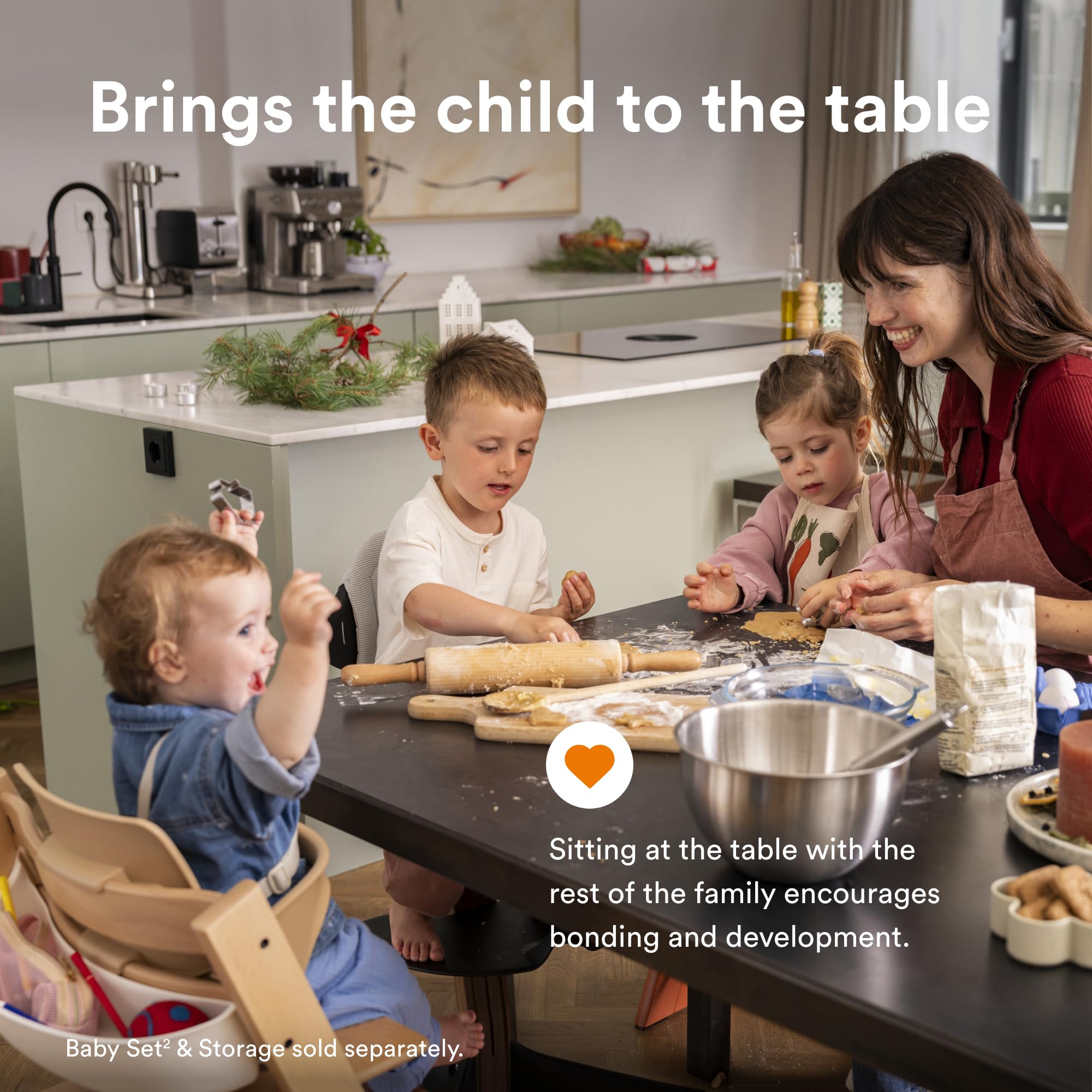 Stokke Tripp Trapp Serene Pink at table usage emphasizing family dining proximity