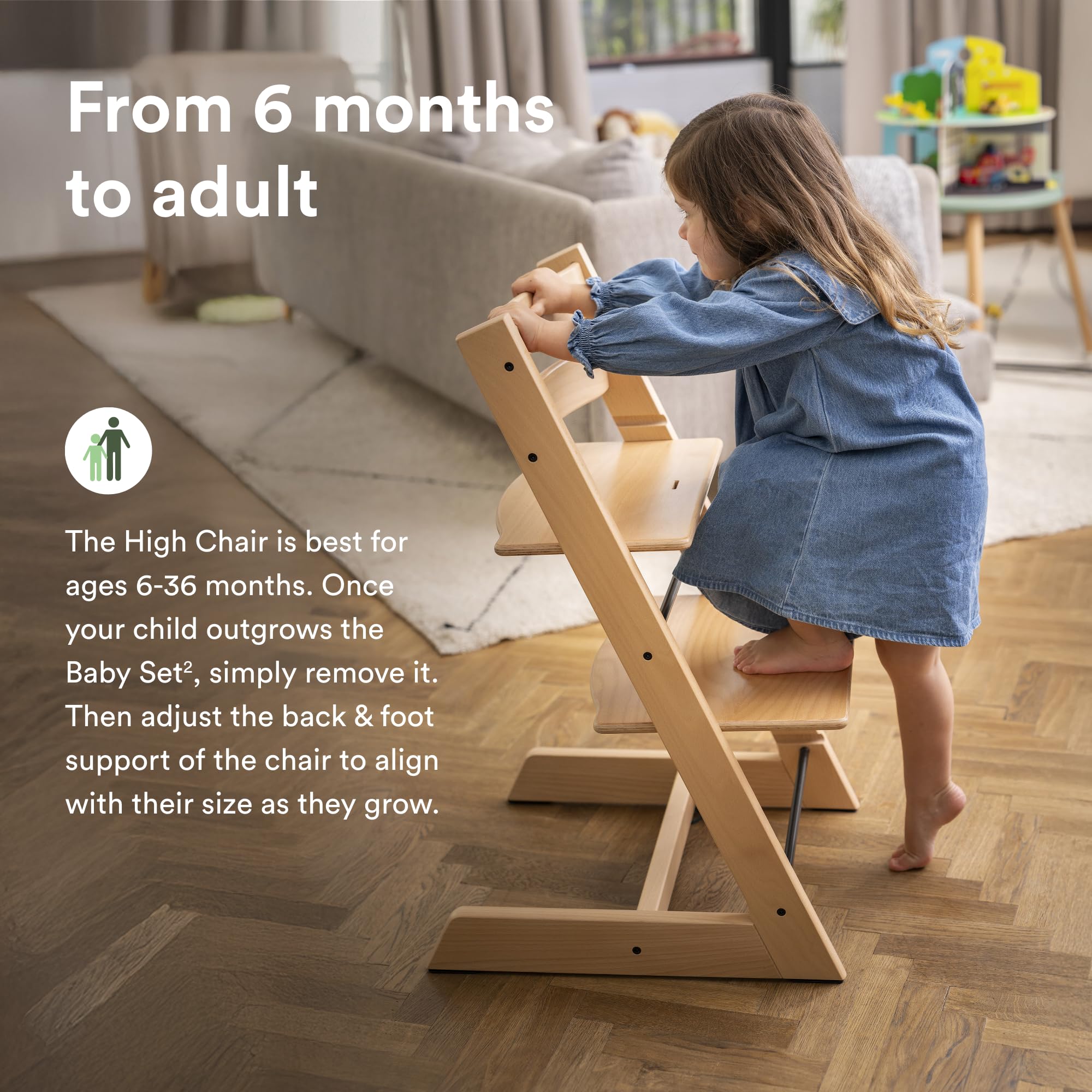 Stokke Tripp Trapp sturdy beech wood frame ensures long-lasting durability.