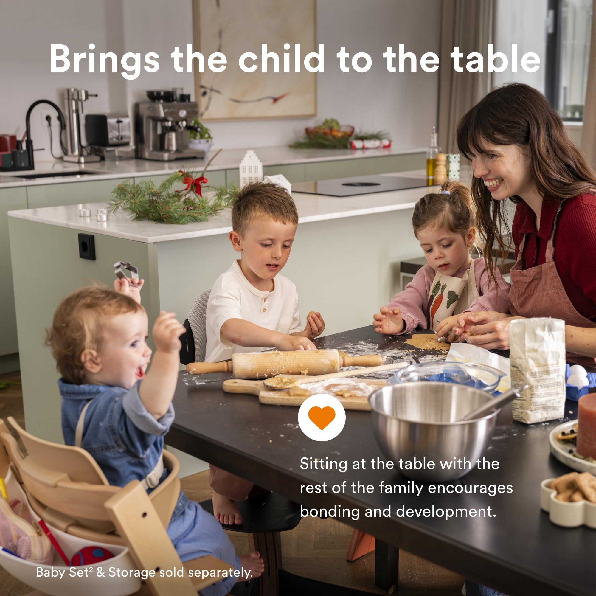 Stokke Tripp Trapp Terracotta chair keeps everyone together at meals.