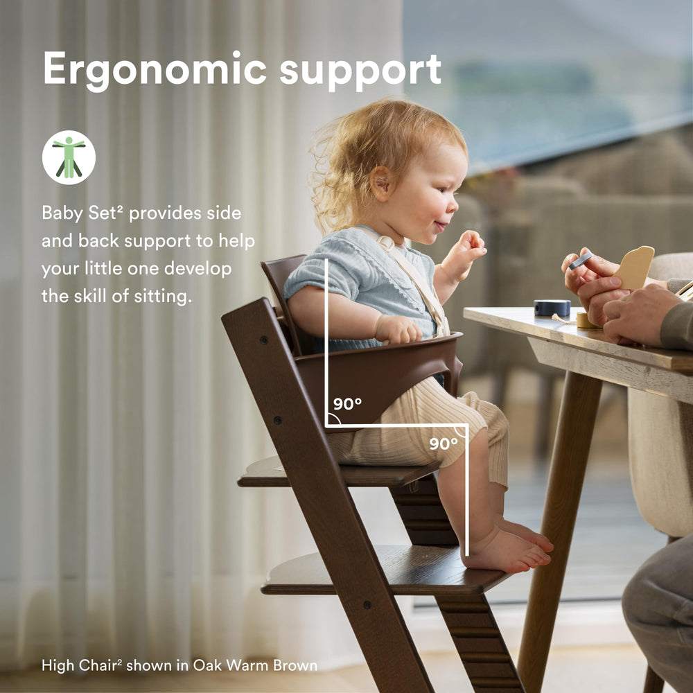 Stokke Tray Black attached to Tripp Trapp for convenient mealtime accessory