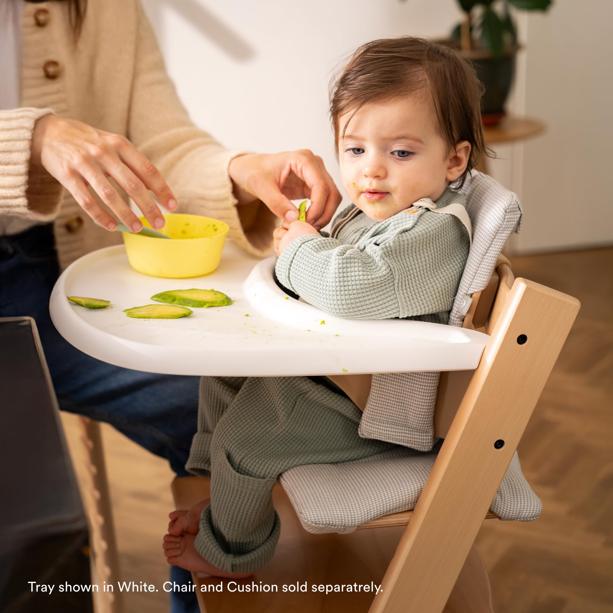 Stokke Tripp Trapp Tray Black with V2 Baby Set compatibility enables secure feeding.