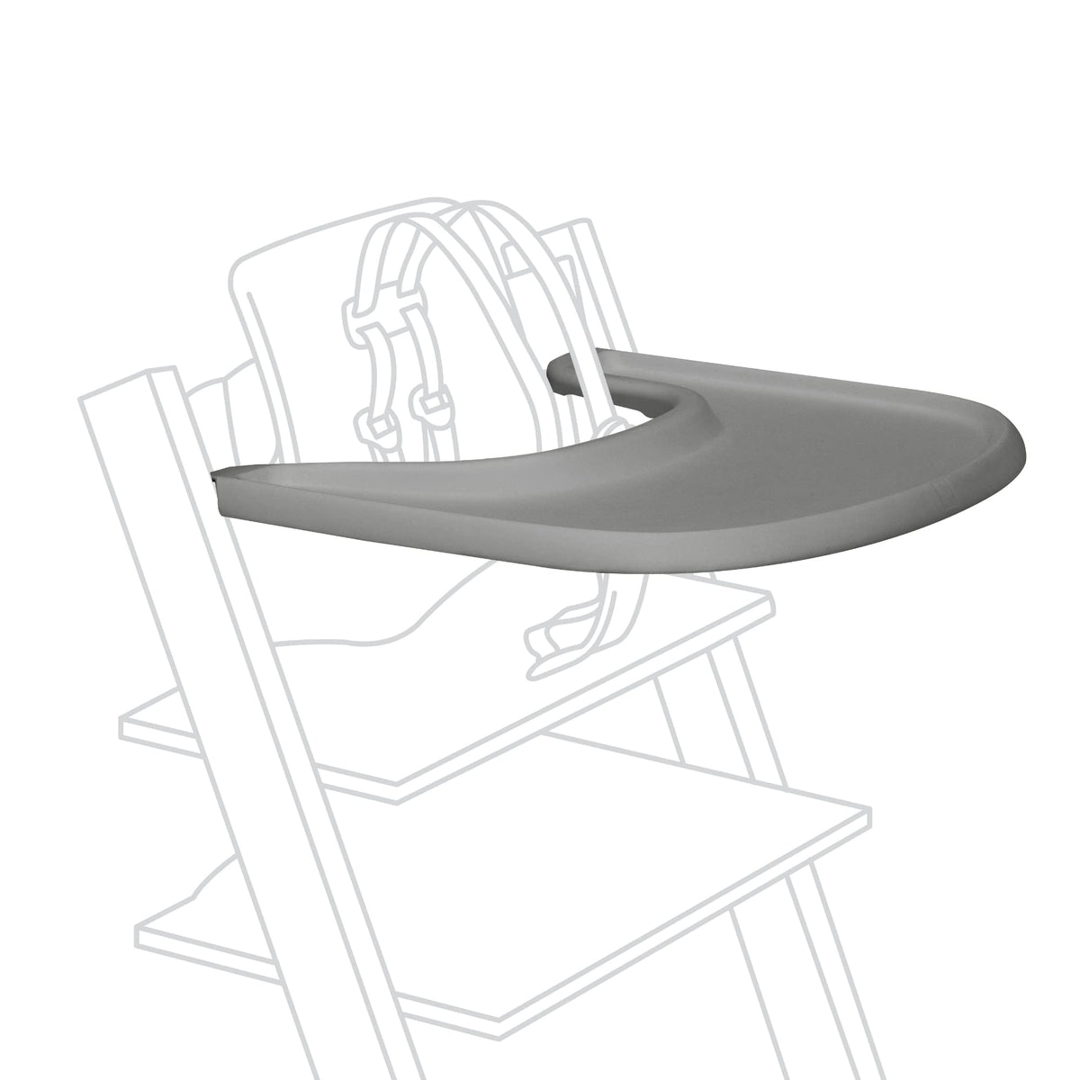 Stokke Tripp Trapp Tray Storm Grey front view shows sturdy, versatile feeding setup.
