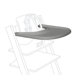 Stokke Tripp Trapp Tray Storm Grey front view shows sturdy, versatile feeding setup.
