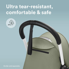 Stokke YOYO handlebar with tether strap enhances safety during errands.