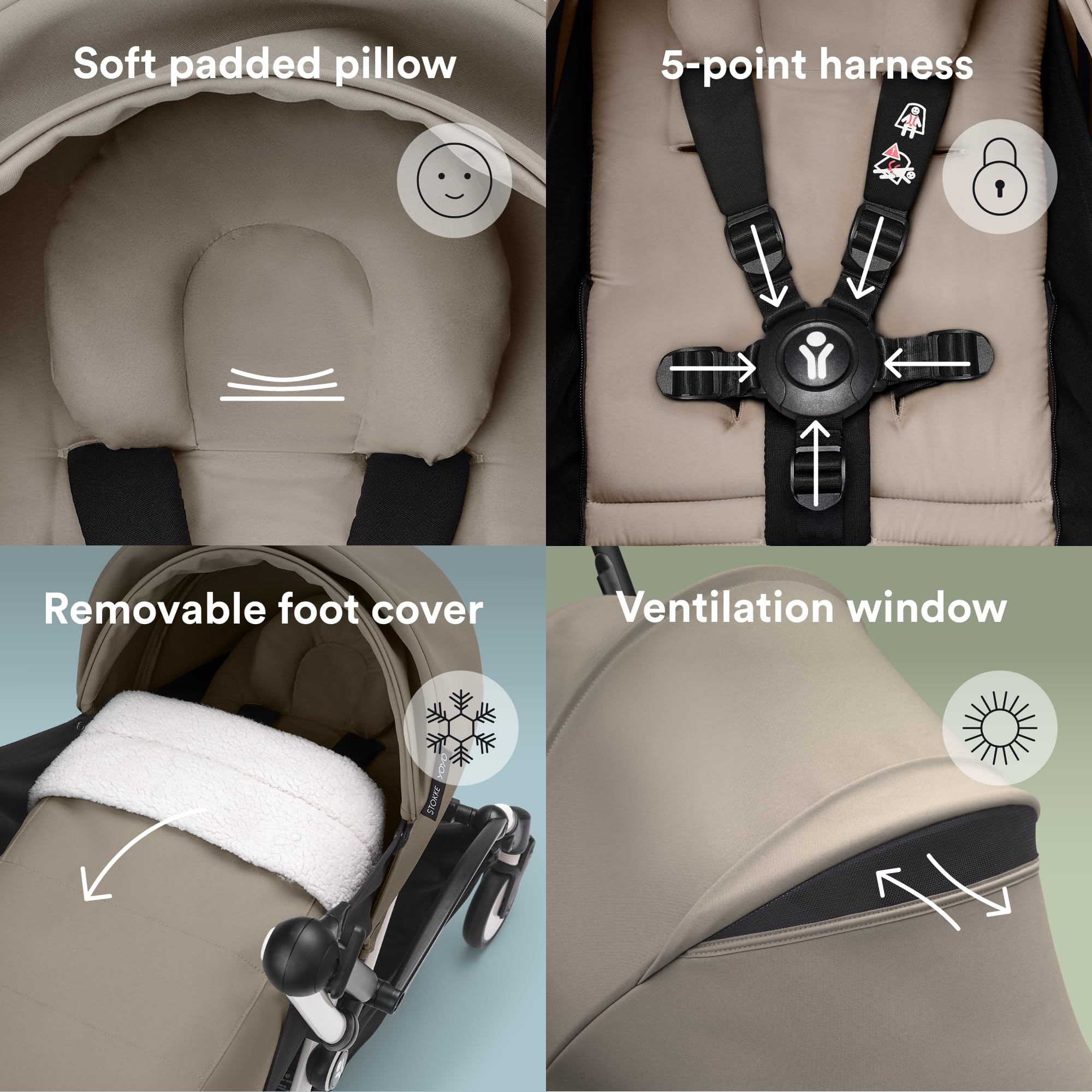 Stokke YOYO newborn pack taupe fold-unfold action for quick setup