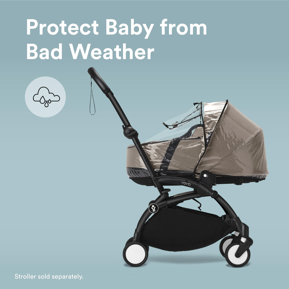 Stokke YOYO rain cover with window flap enabling easy access while in use