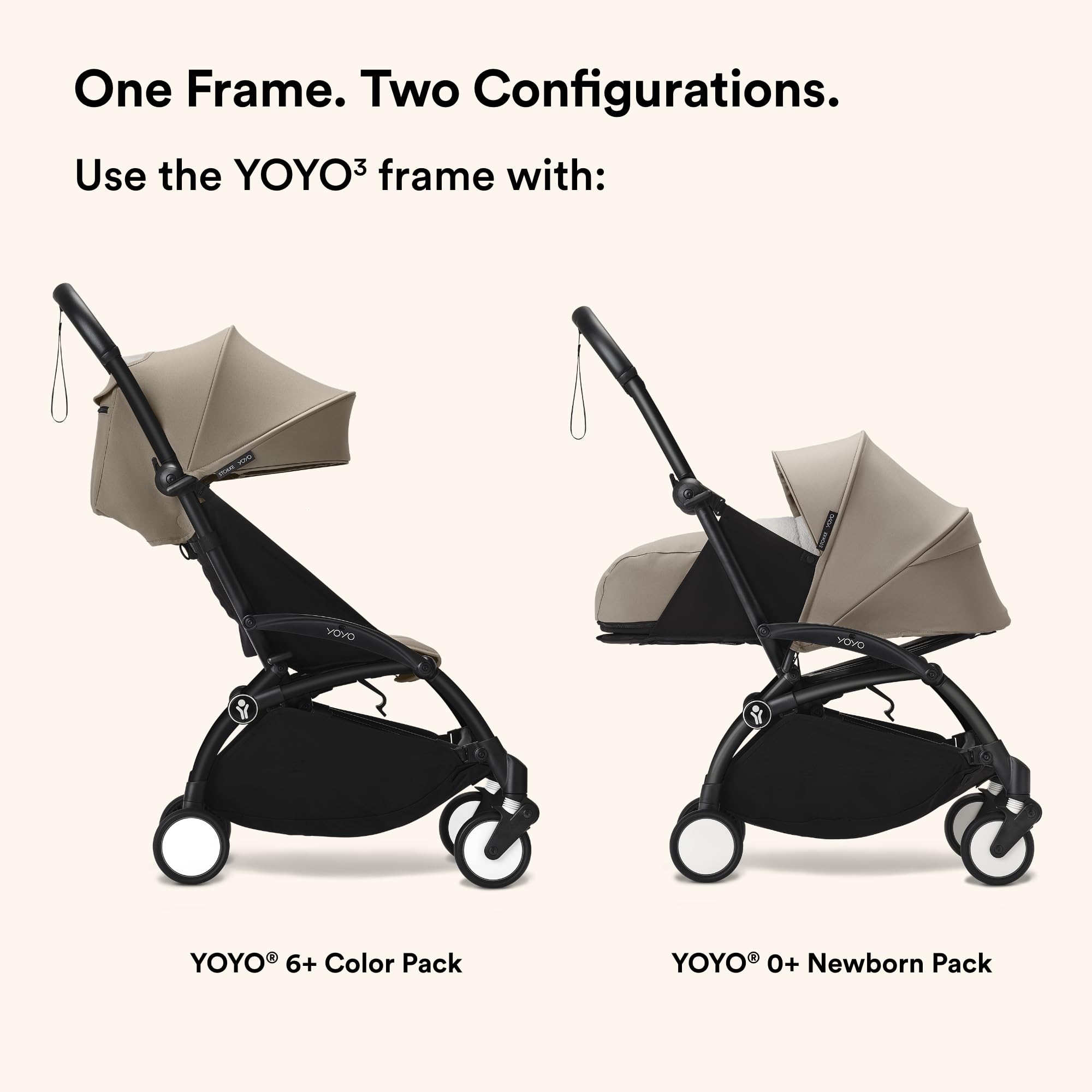 Stokke YOYO3 frame showing multi-position reclining backrest for nap-ready rides.