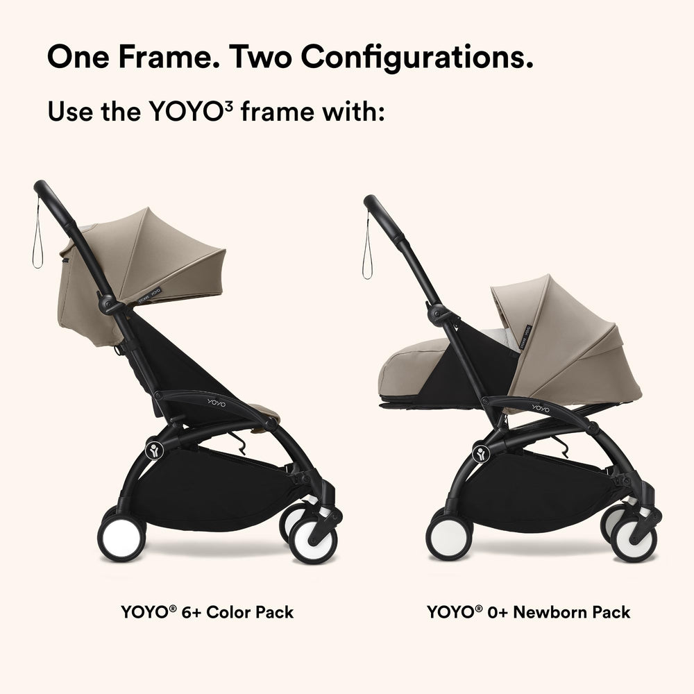 Stokke YOYO3 frame showing multi-position reclining backrest for nap-ready rides.