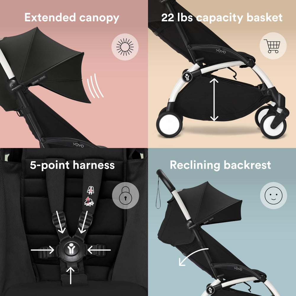 Stokke YOYO3 reclining backrest emphasizes versatile seating options.