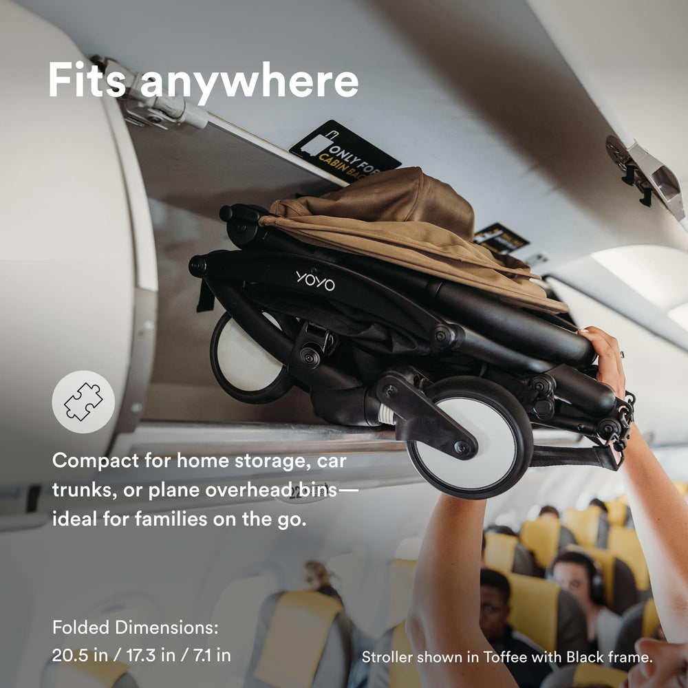 Stokke YOYO3 black seat cushion highlights comfort during strolls.