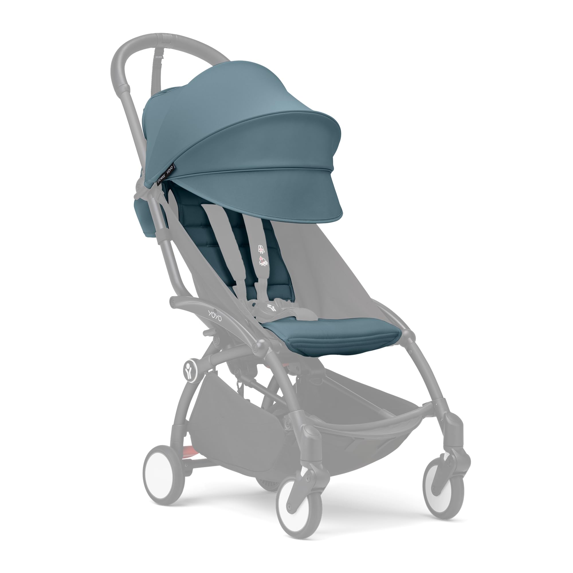Stokke YOYO 6+ Aqua seat pad enhances comfort during long city strolls.