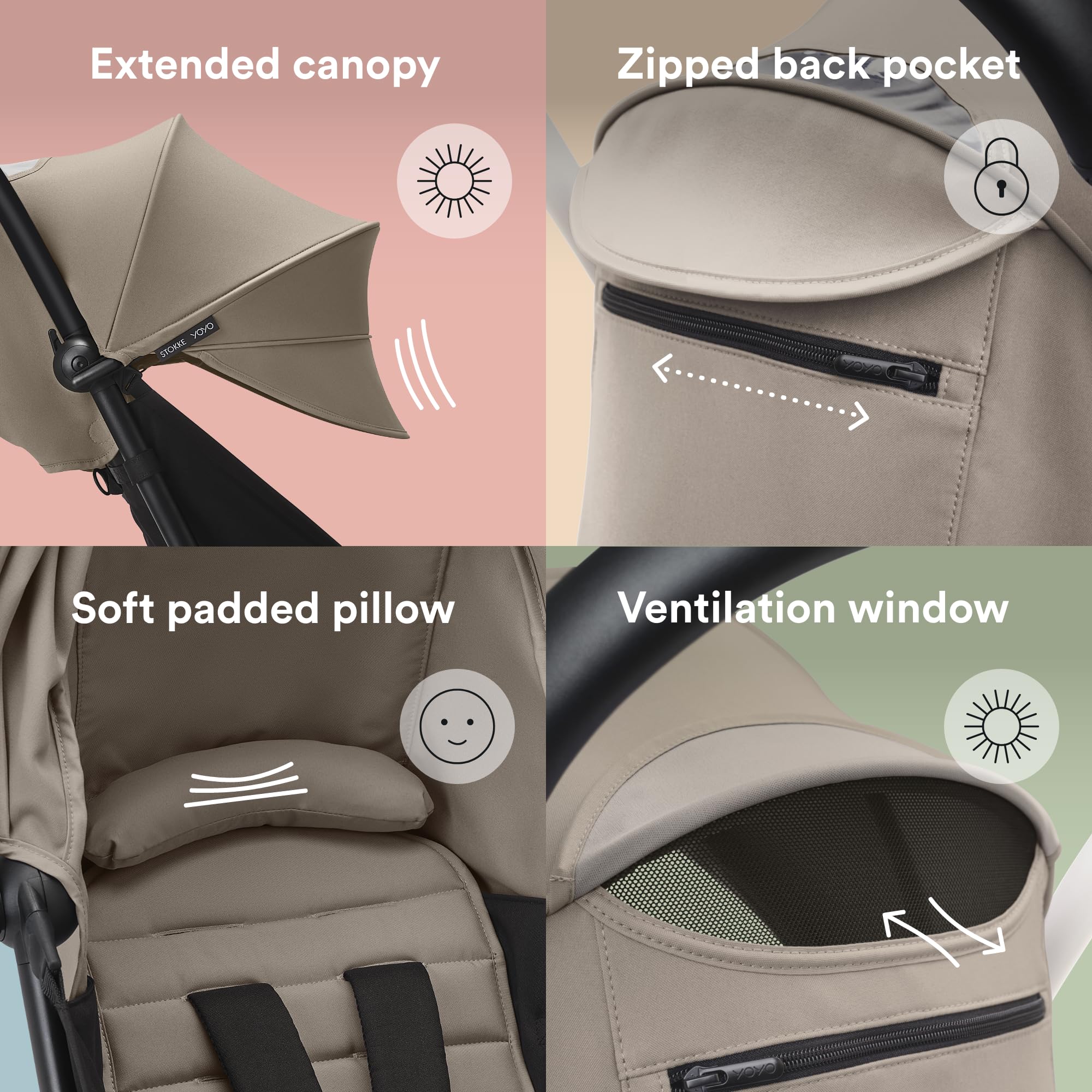 Stokke YOYO 6+ Taupe carry-on compatible design for travel in overhead bins.