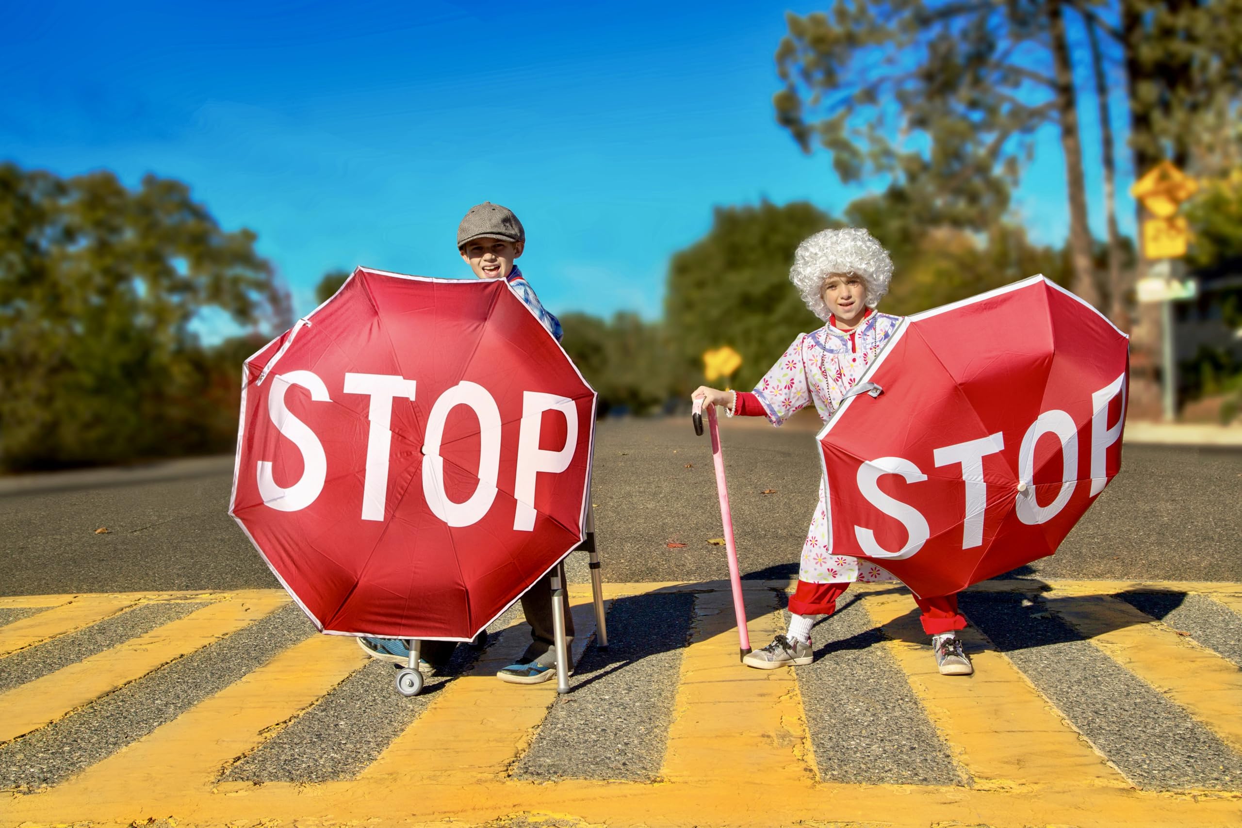 STOP umbrella bright red visibility helps attract attention for safer signaling