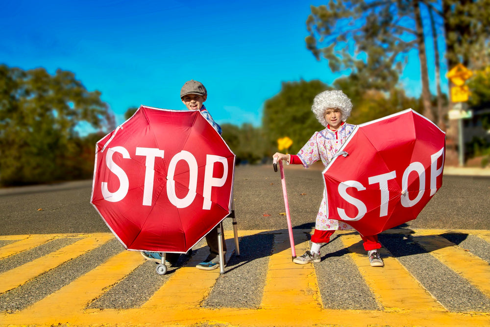 STOP umbrella bright red visibility helps attract attention for safer signaling
