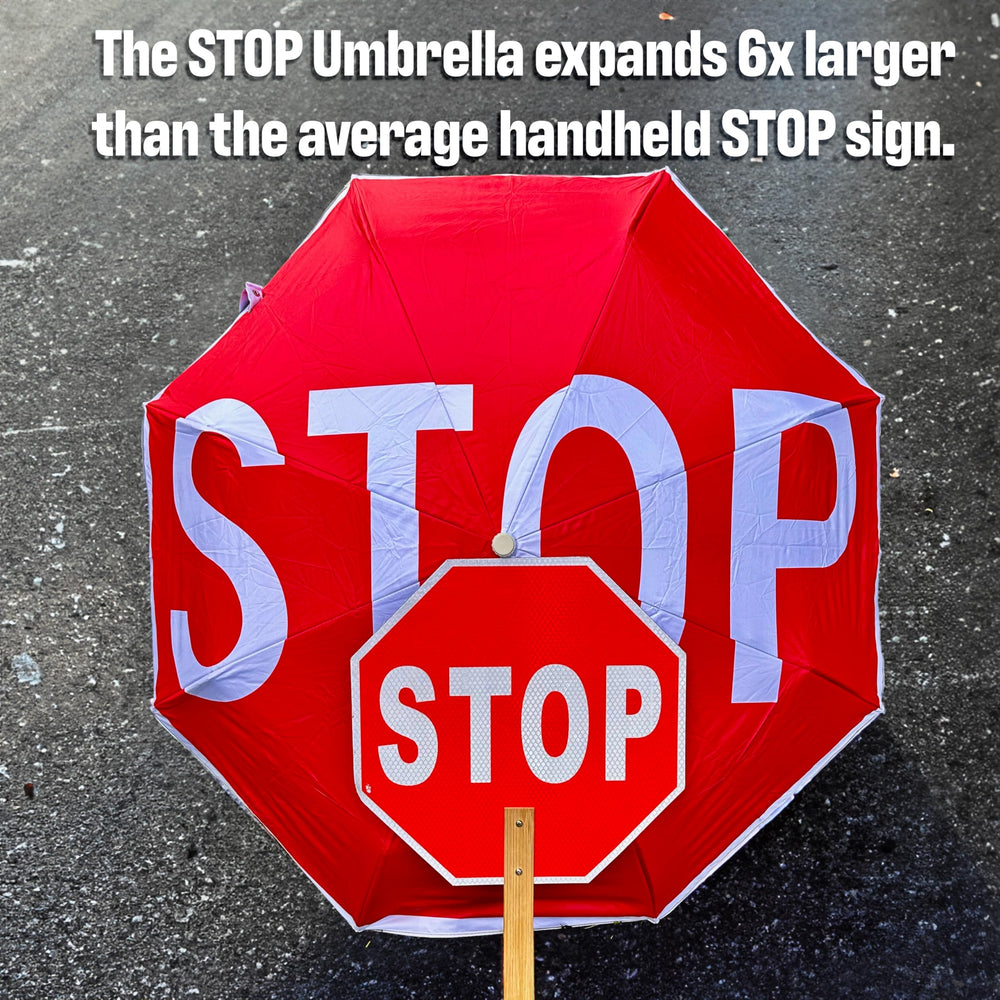 STOP umbrella compact size fits in a tote or stroller pocket for easy carry