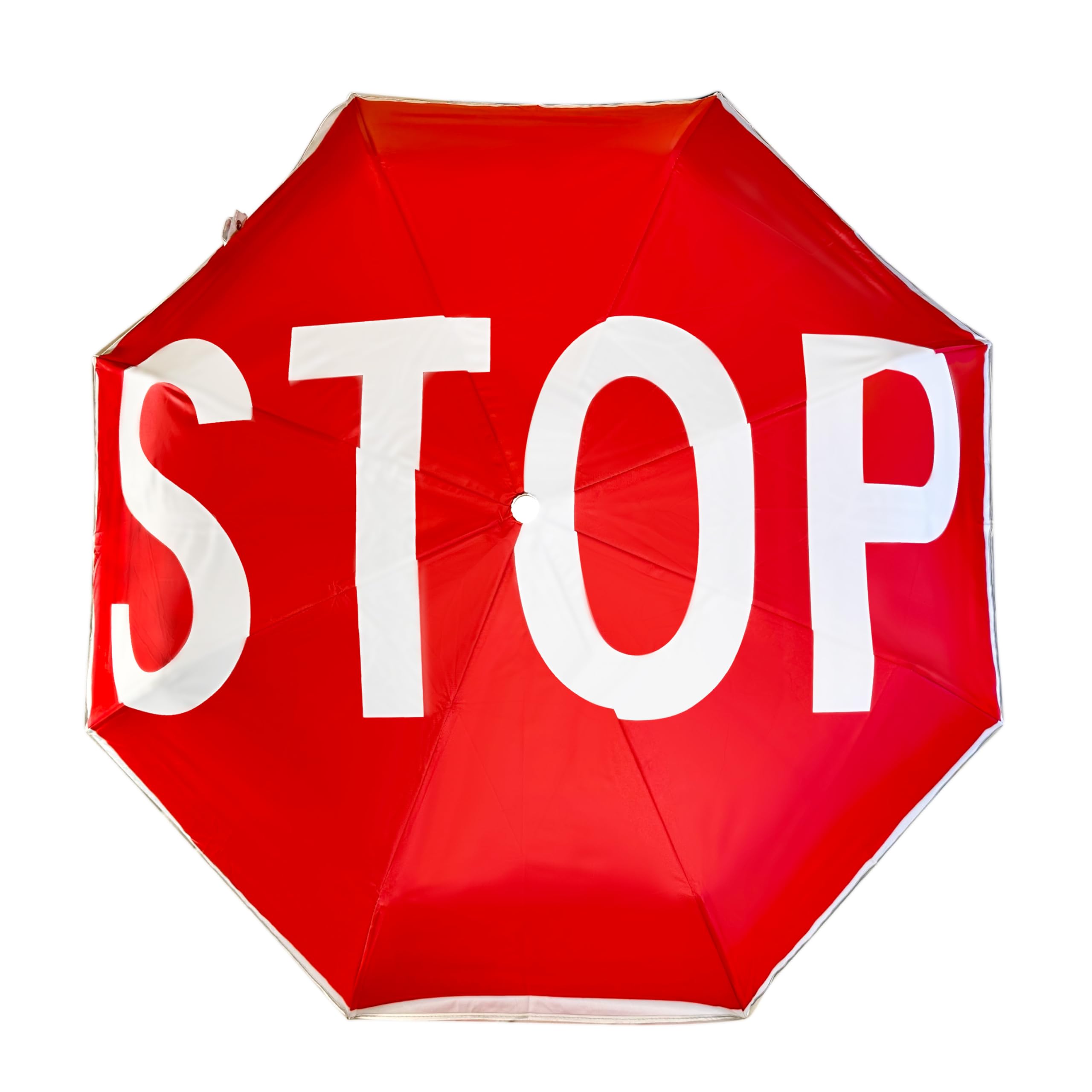 STOP umbrella expanded stop sign improves pedestrian visibility during crossings in daylight