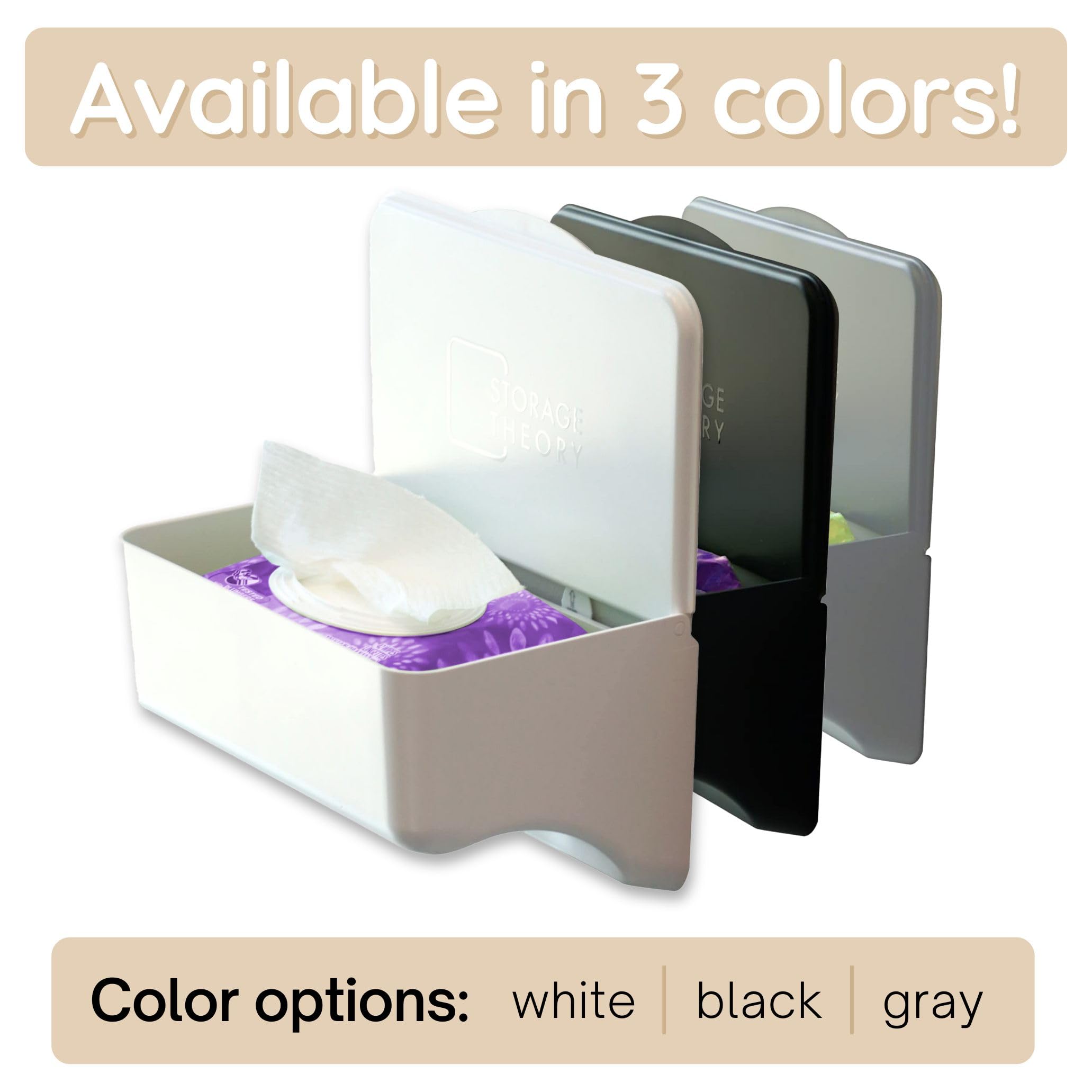 Storage Theory built-in shelf top hosts phone, sprays, or small items.