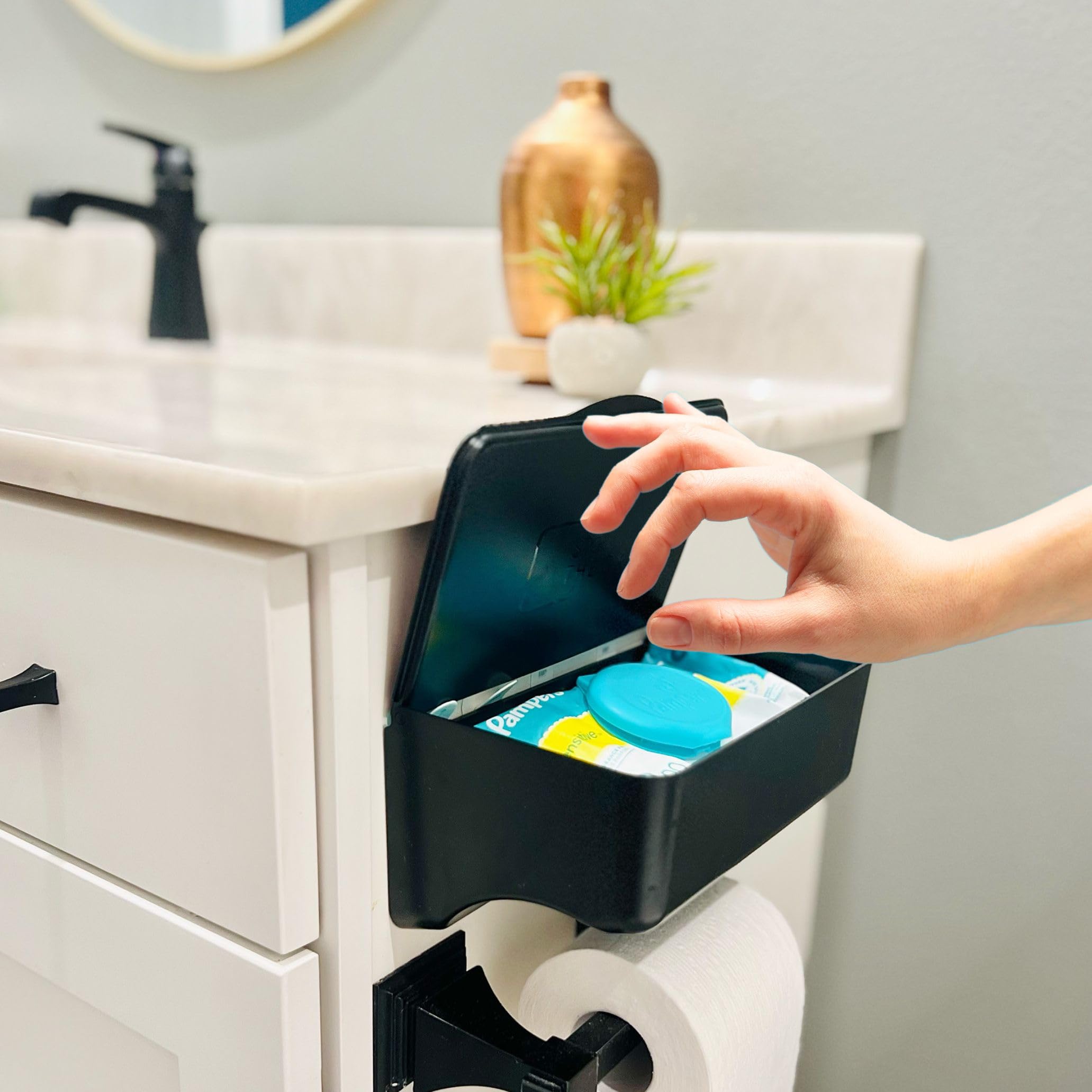 Storage Theory wipe-holder built-in-shelf adds space for small items