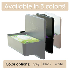 Storage Theory wipes holder shows 3M command strips for tool-free installation.