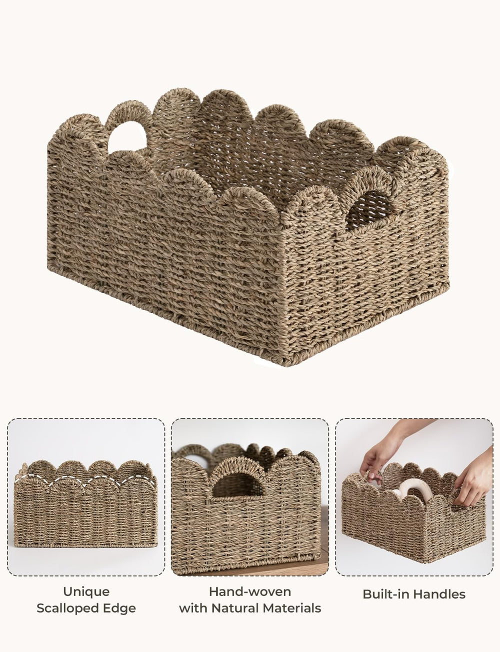 StorageWorks built-in iron-frame wicker basket with handles for easy transport.