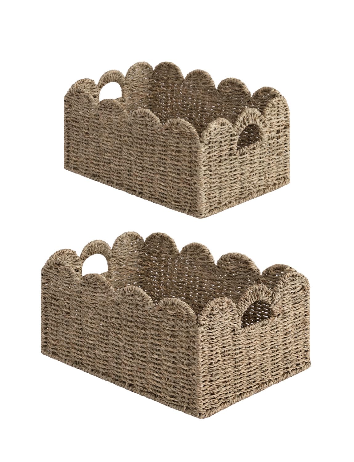StorageWorks scalloped edge basket close-up showing natural seagrass texture for stylish storage.