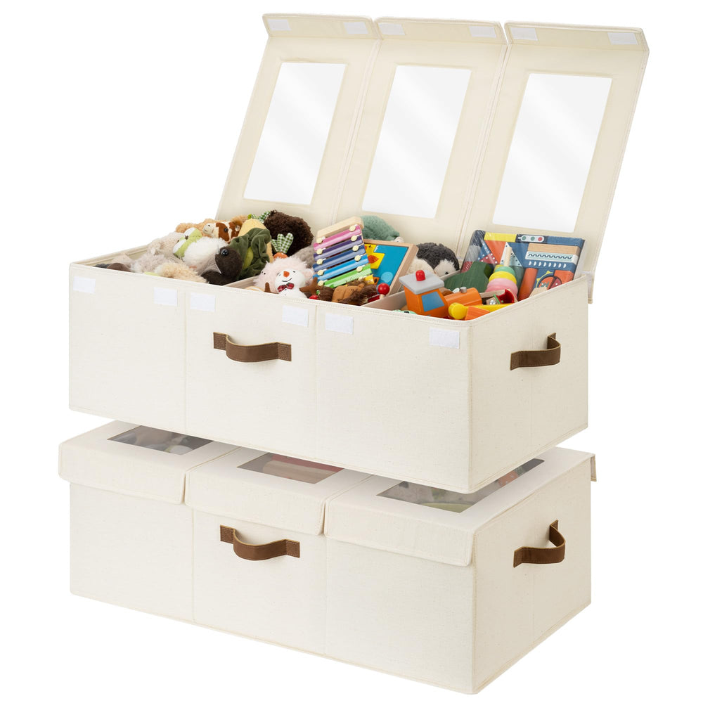 StorageWorks large toy storage bin with lids shows a clear lid window for quick visibility.