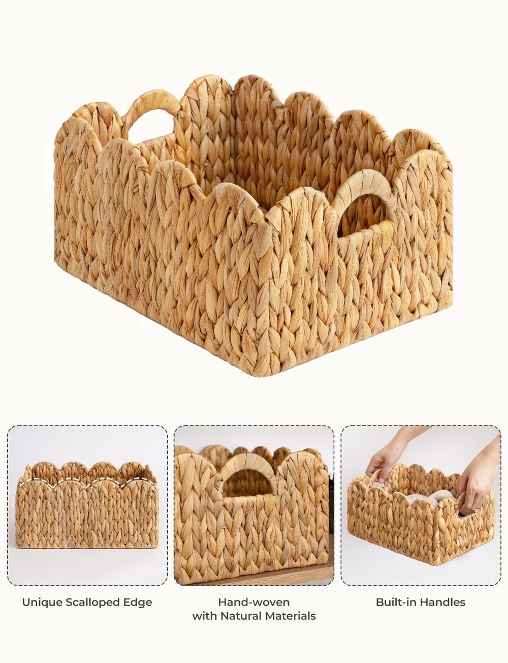 StorageWorks scalloped-edge basket living room organization photo demonstrates neat décor.