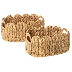 StorageWorks scalloped wicker basket front view with built-in handles for easy transport.