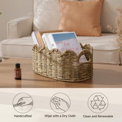 StorageWorks scalloped wicker basket seagrass texture emphasizing natural material