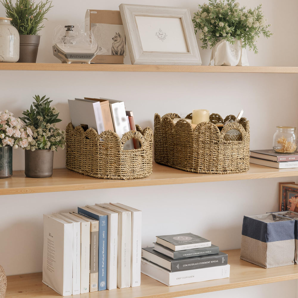 StorageWorks scalloped wicker basket two-sizes small for compact storage