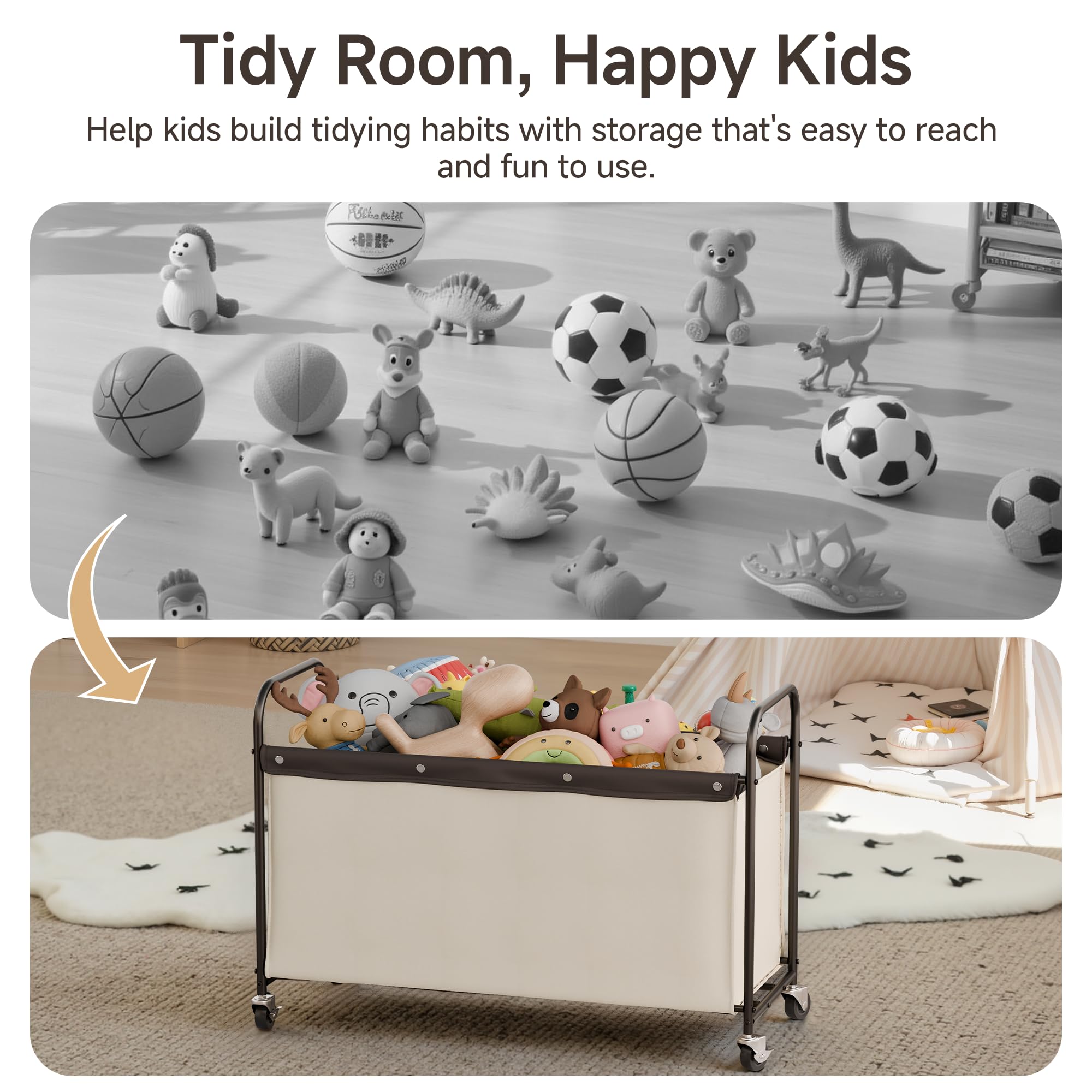 StorageWorks Storage Chest with Wheels beige shows locking wheels for stable relocation.