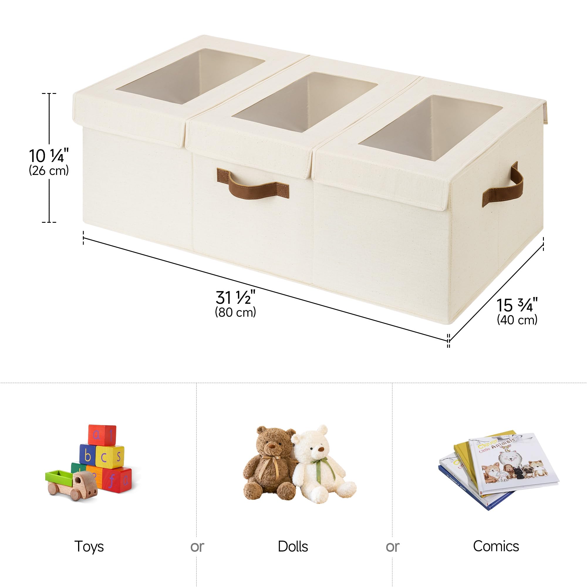 StorageWorks large toy bins feature reinforced PU handles for easy carrying around the home.