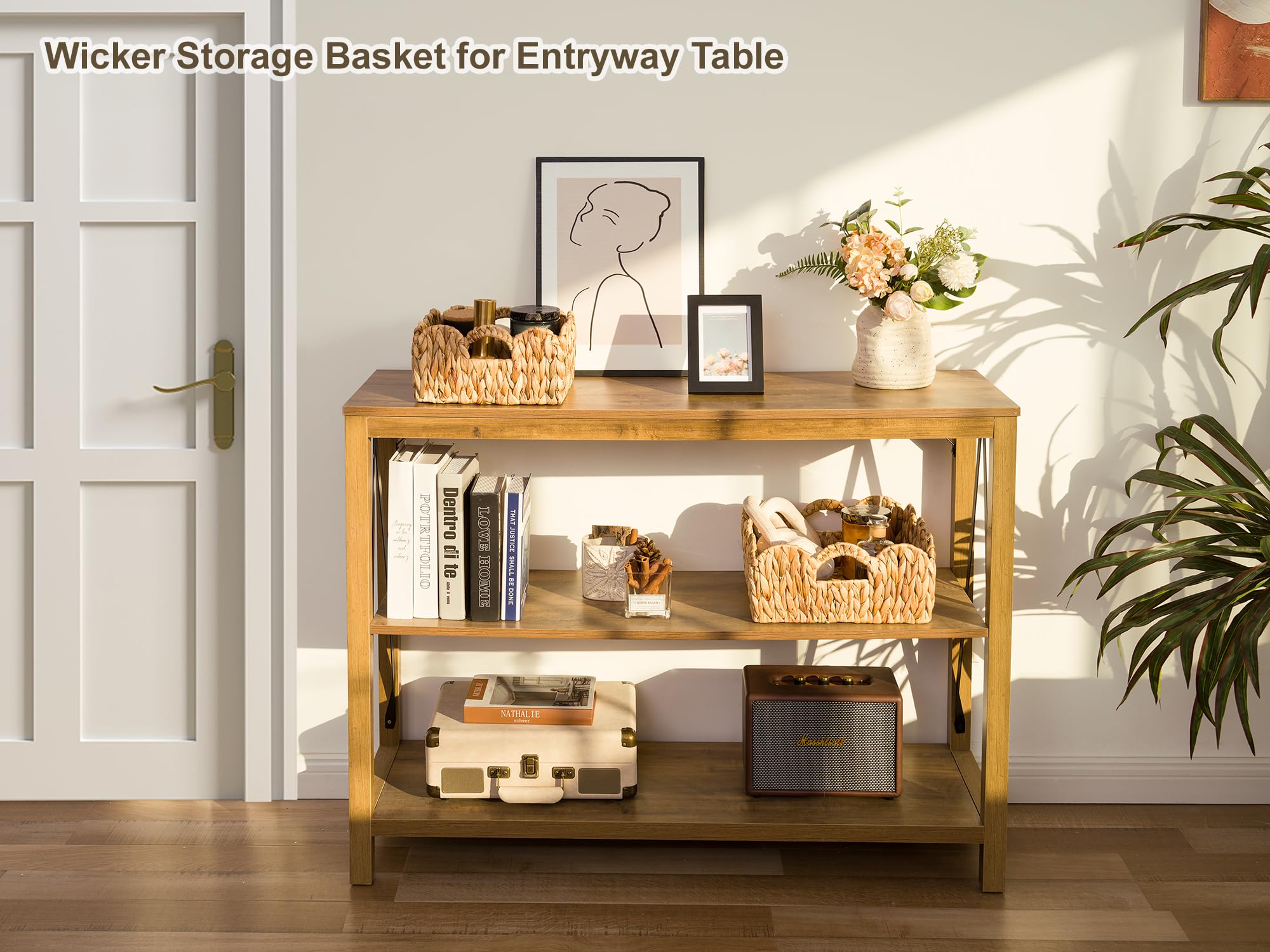 StorageWorks two-pack rattan baskets small and medium provide scalable organization.