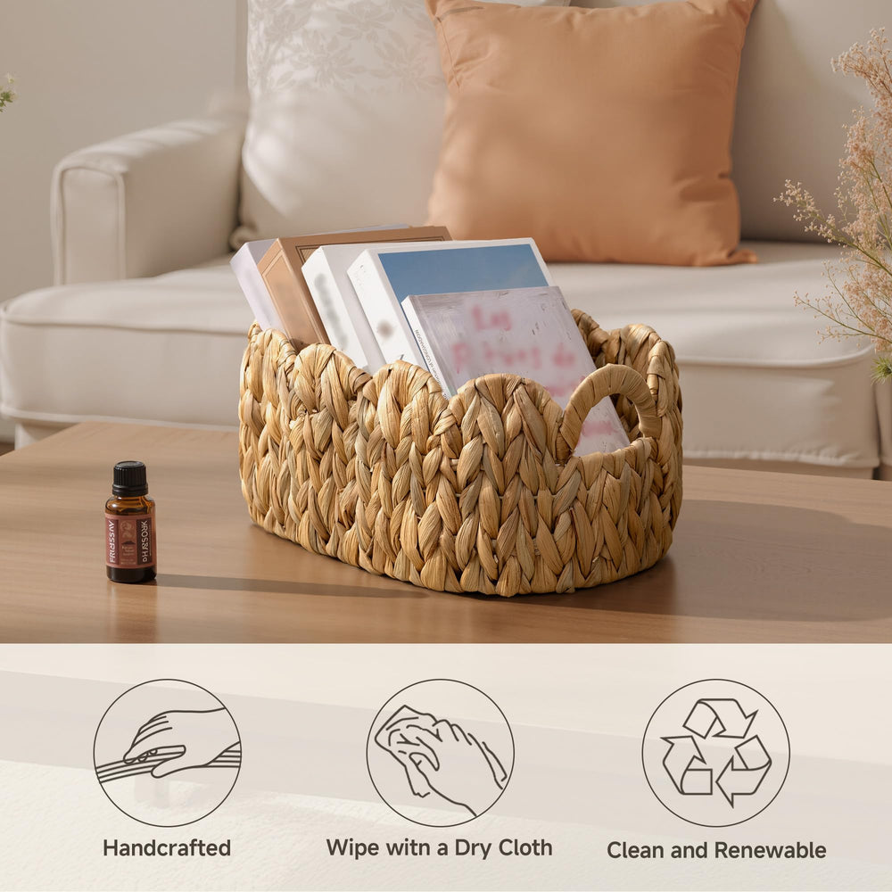 StorageWorks wicker basket on diaper table highlights safe, accessible organization.