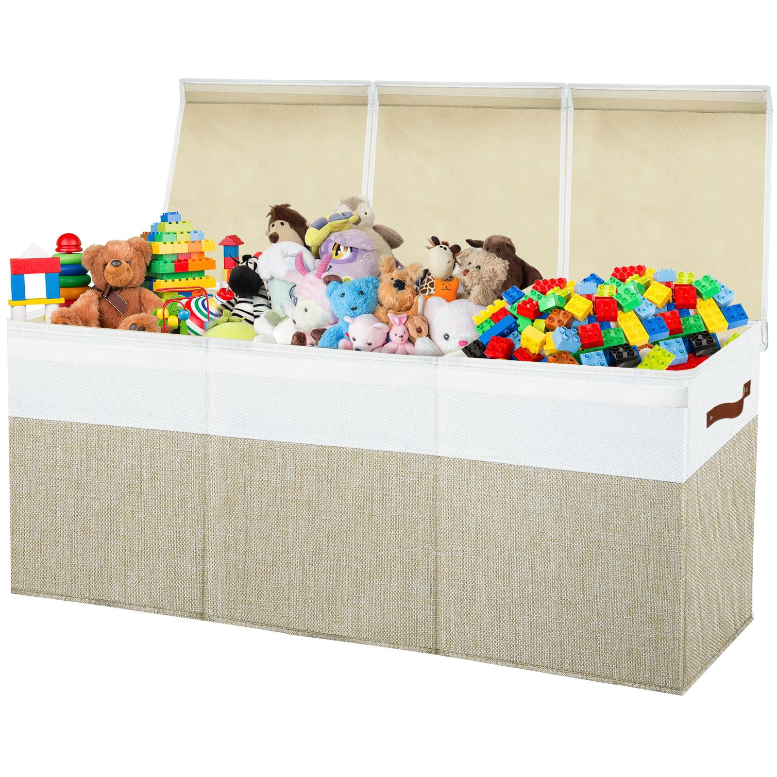 Storasier large toy box chest beige front view shows spacious storage for easy toy organization.