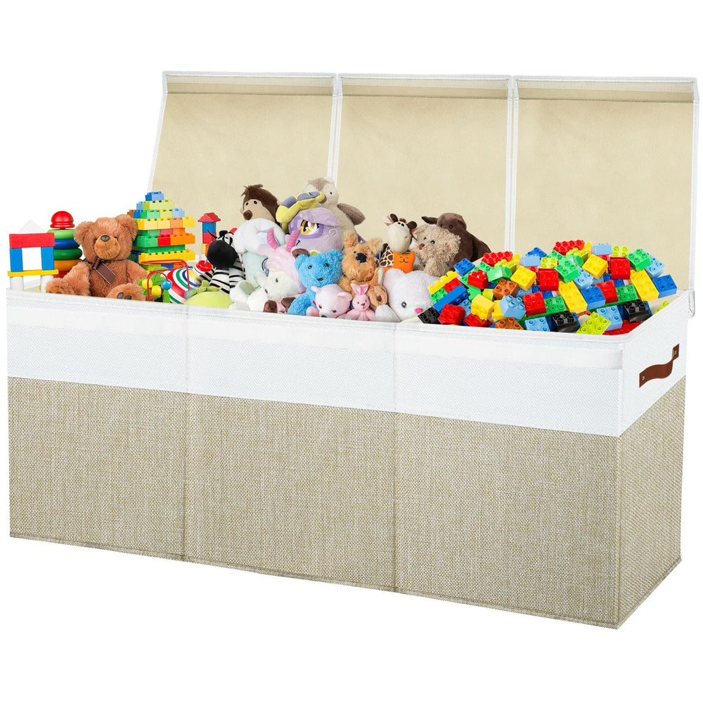 Storasier large toy box chest beige front view shows spacious storage for easy toy organization.