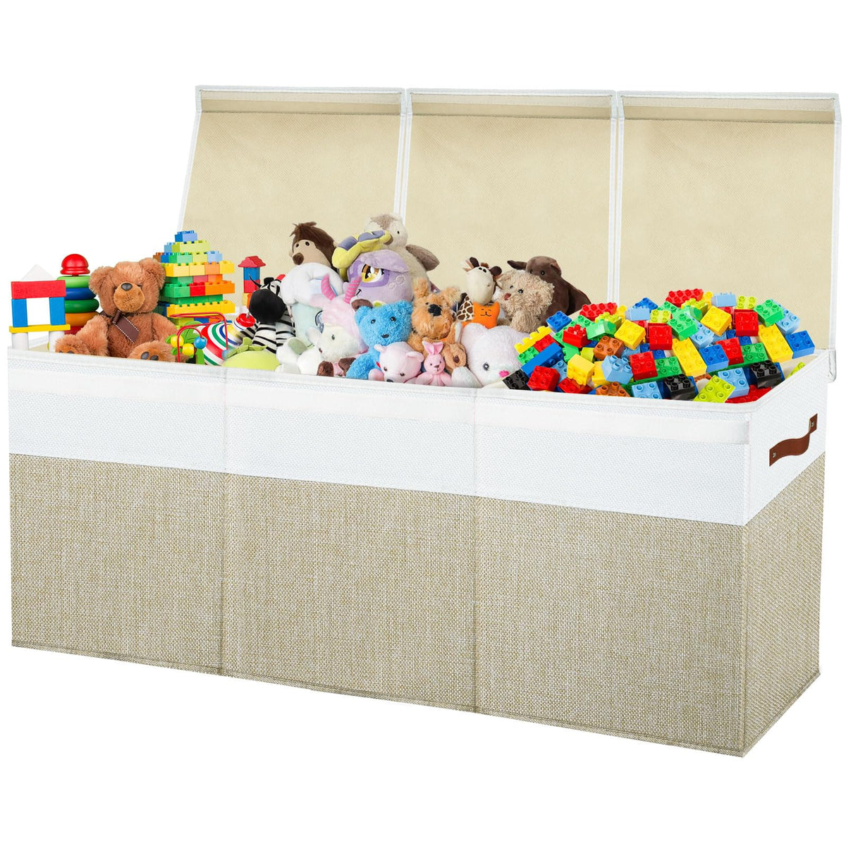 Storasier large toy box chest beige front view shows spacious storage for easy toy organization.