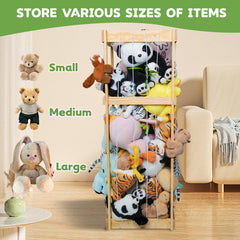 Storenization large stuffed animal storage holds many toys while saving floor space.