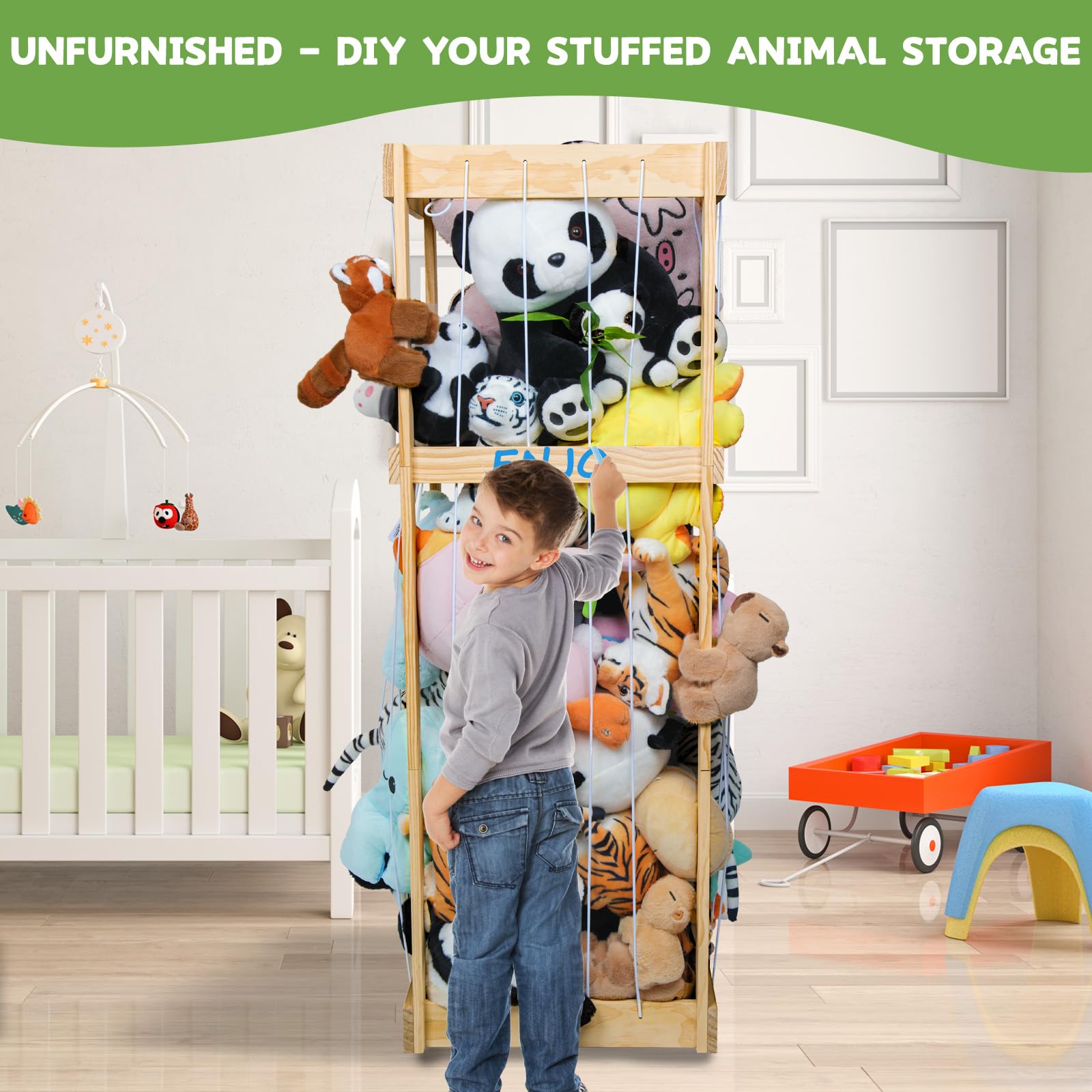 Storenization plushies storage cage offers quick-access display for kids' favorites.