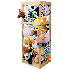 Storenization stuffed animal storage cage shows sturdy wood construction for kid-friendly organization.