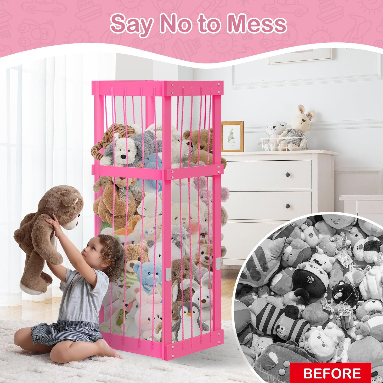 Storenization stuffed-animal-storage easy-install assembly shot with screws and tools