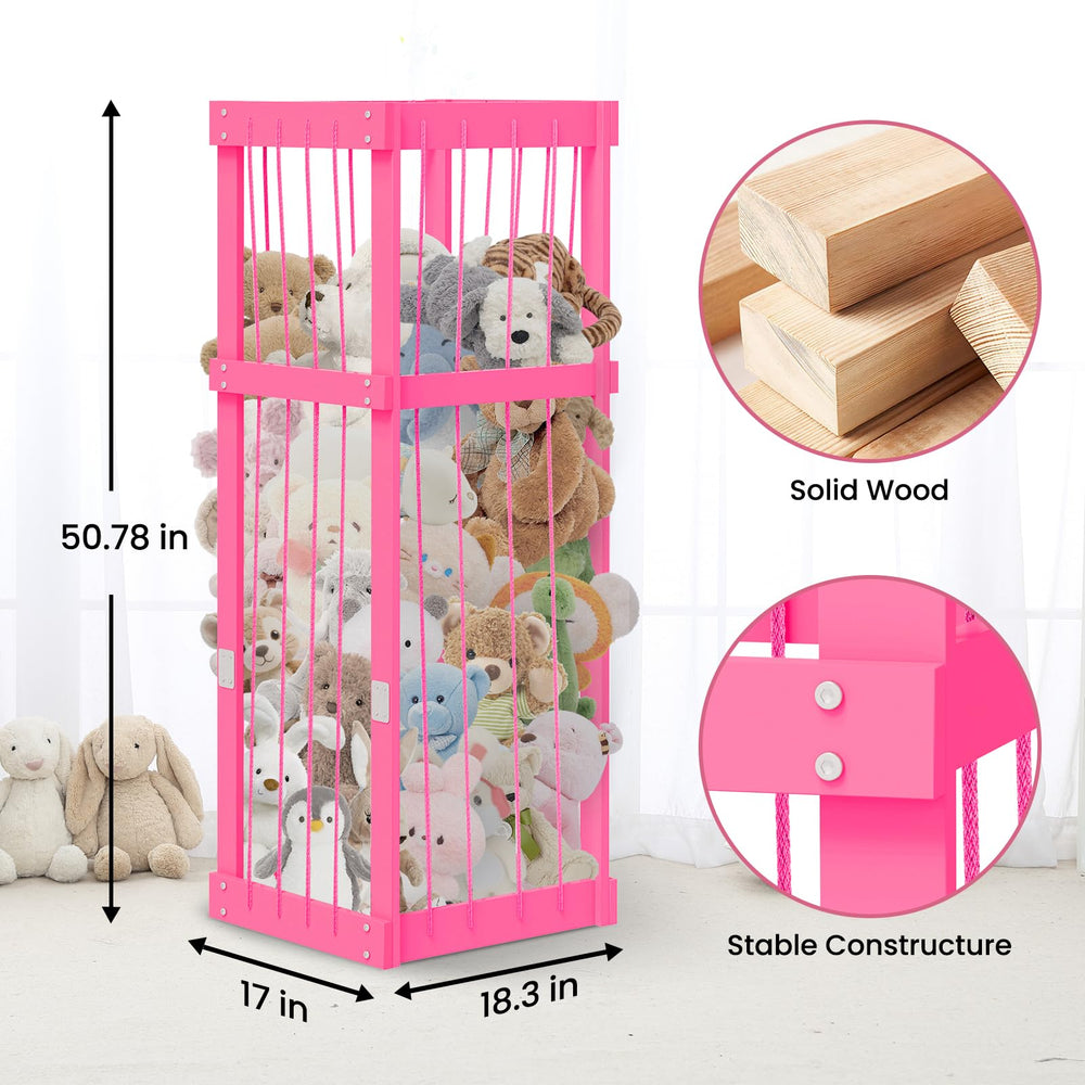 Storenization stuffed-animal-storage wood-zoo wood texture closeup highlighting sturdy frame