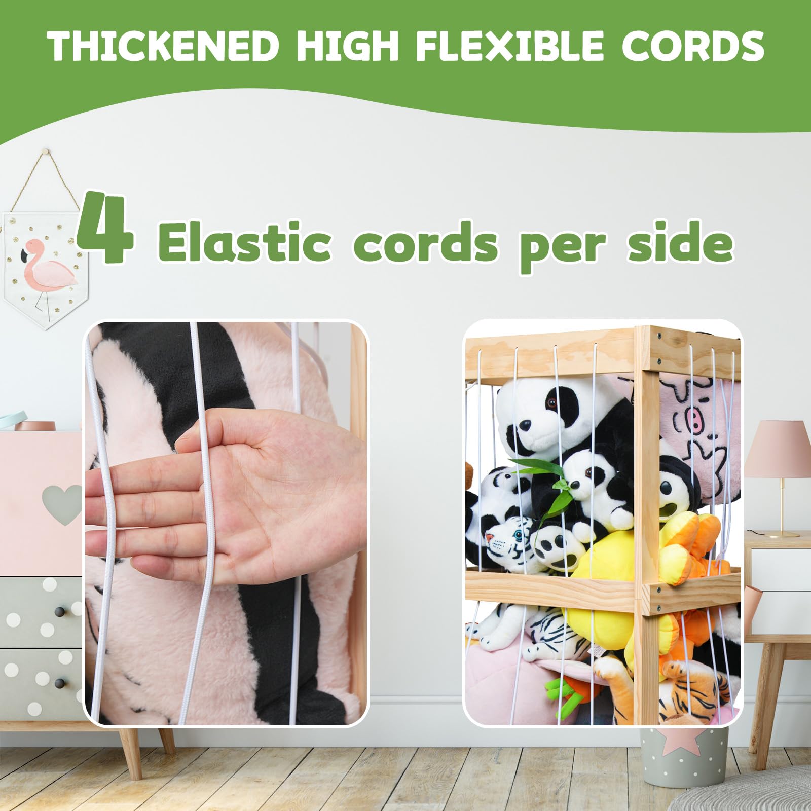 Storenization wooden stuffed toy storage features bright wood grain and vibrant color.