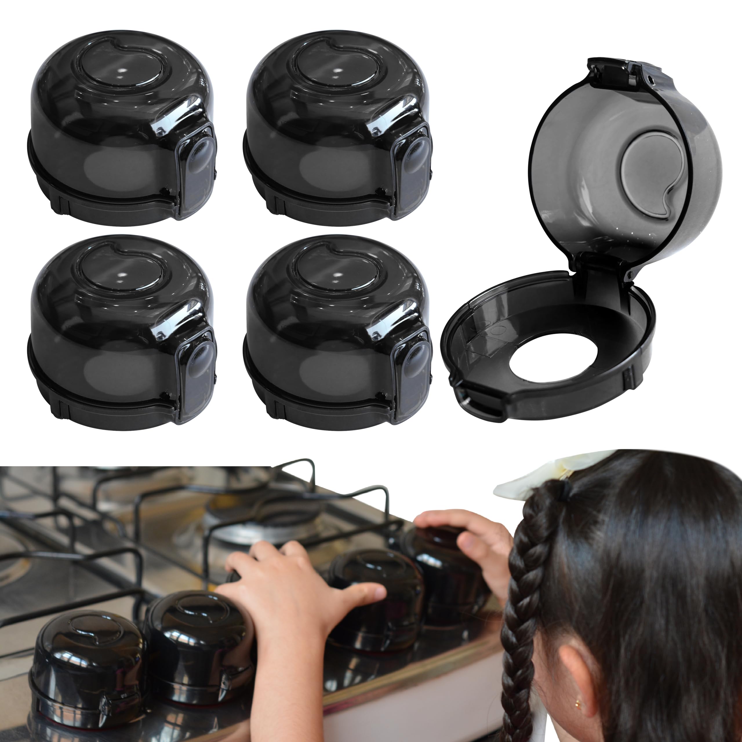 Stove Knob Safety Cover 5-pack front view enhances kitchen safety for kids